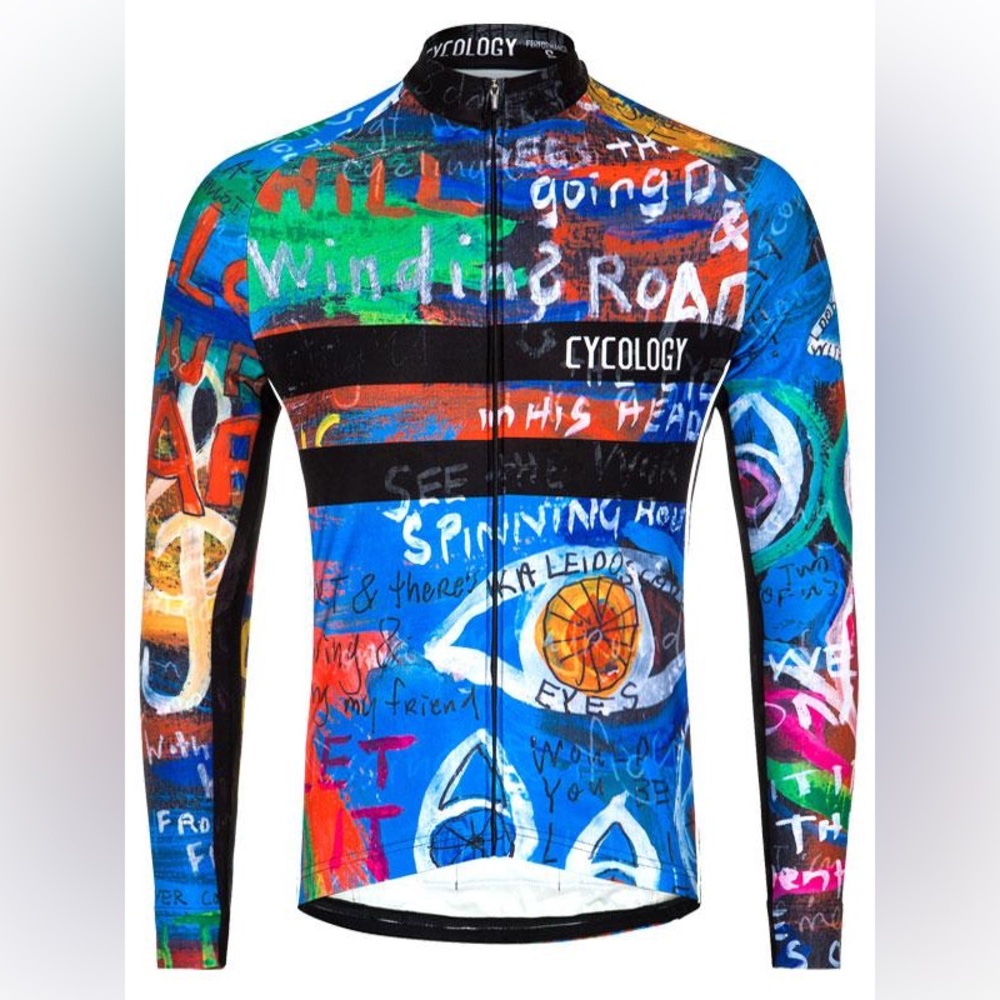 Cyclology Men’s Long Sleeve Graffiti Cycling Jersey - Blue Multicolor
